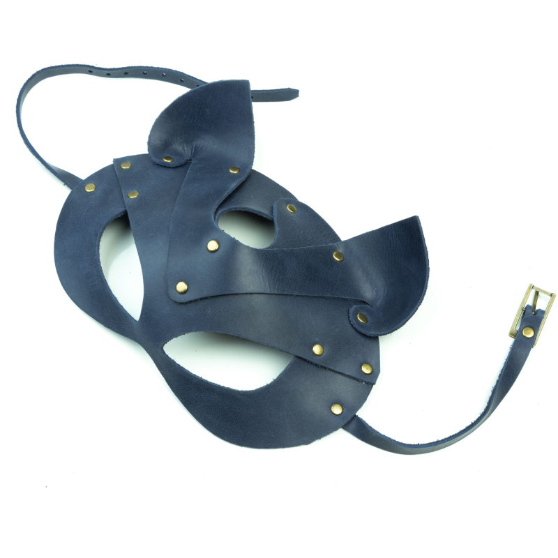 SO3314 Преміум маска кішечки LOVECRAFT, натуральна шкіра, блакитна, подарункова упаковка