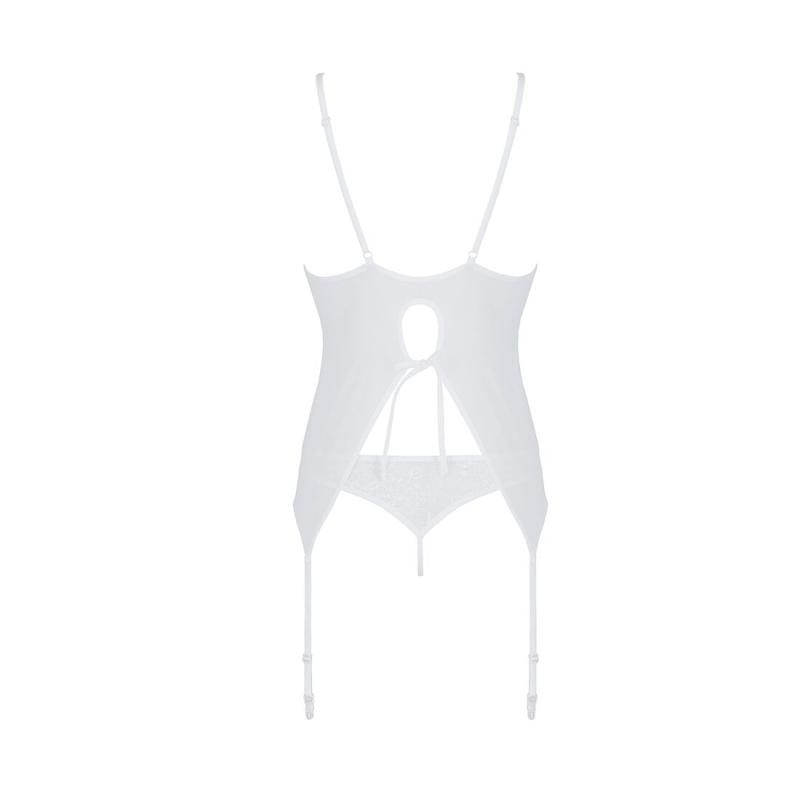 SO5840 Корсет с пажами, трусики с ажурным декором и открытым шагом Ursula Corset white XXL/XXXL — Passion