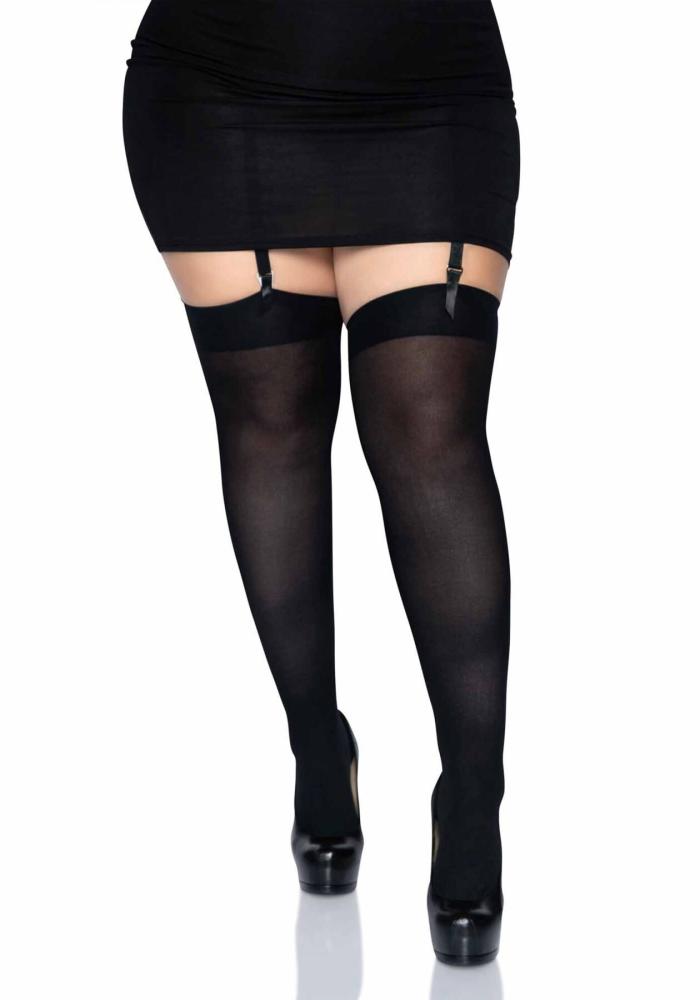 SO7917 Щільні непрозорі панчохи Leg Avenue Nylon Thigh Highs Black, plus size