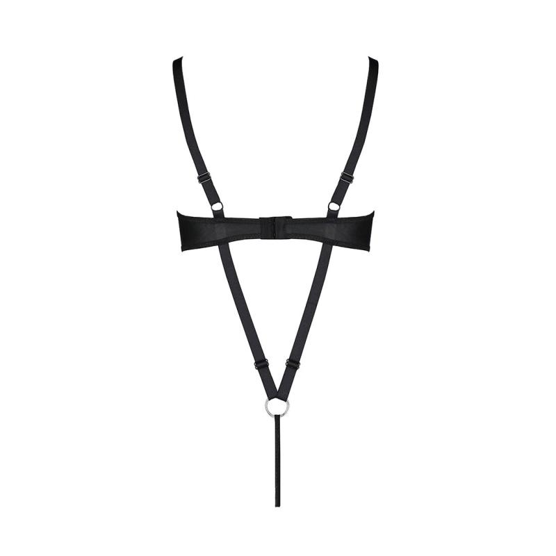 SO6405 Боді з екошкіри CELINE BODY black XXL/XXXL — Passion: з доступом, відкритий