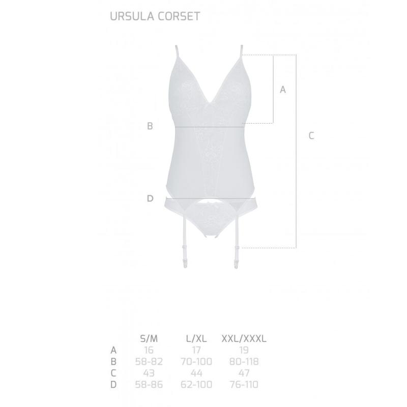 SO5840 Корсет с пажами, трусики с ажурным декором и открытым шагом Ursula Corset white XXL/XXXL — Passion
