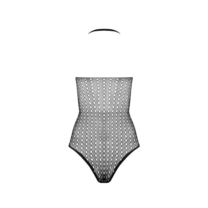 SO6382 Бодистокинг с декольте Passion BS088 black, имитация корсетной шнуровки