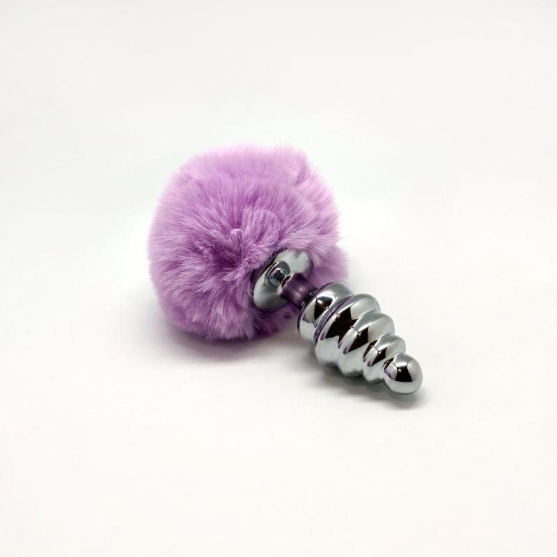 SO6308 Металева анальна пробка Кролячий хвостик Alive Fluffy Twist Plug M Purple, діаметр 3,4 см