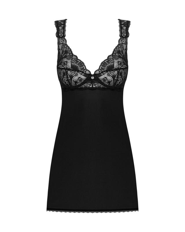 SO8630 Сорочка бэби-долл с кружевом на груди Obsessive Donna Dream babydoll XS/S Black, стринги