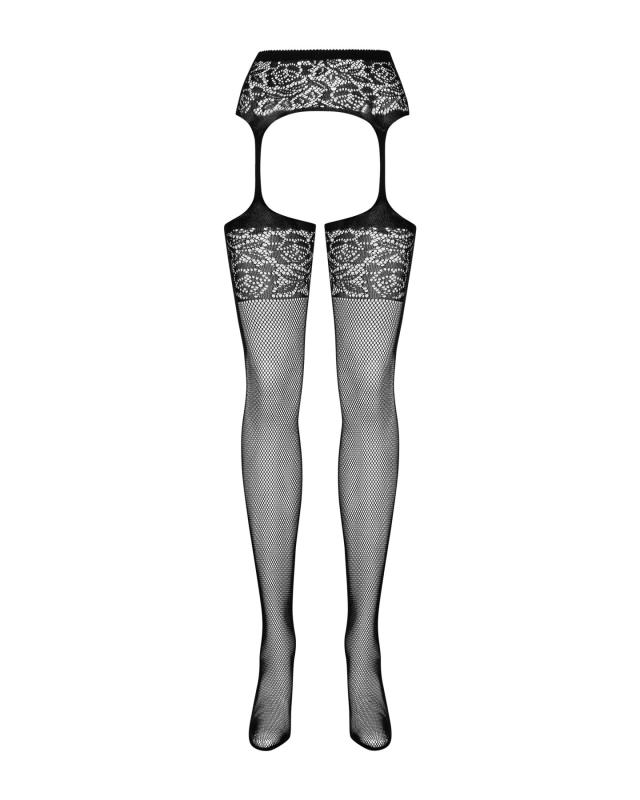 SO7273 Сітчасті панчохи-стокінги з імітацією гартерів Obsessive Garter stockings S500S/M/L, чорні, з доступ