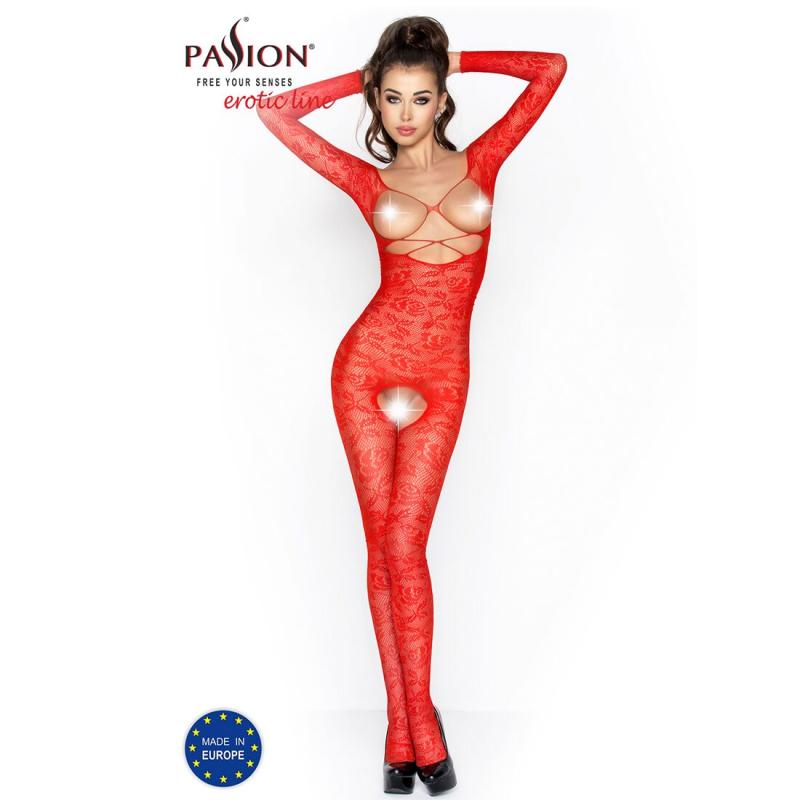 PBS031R Бодистокинг Passion BS031 red, комбинезон с открытой грудью