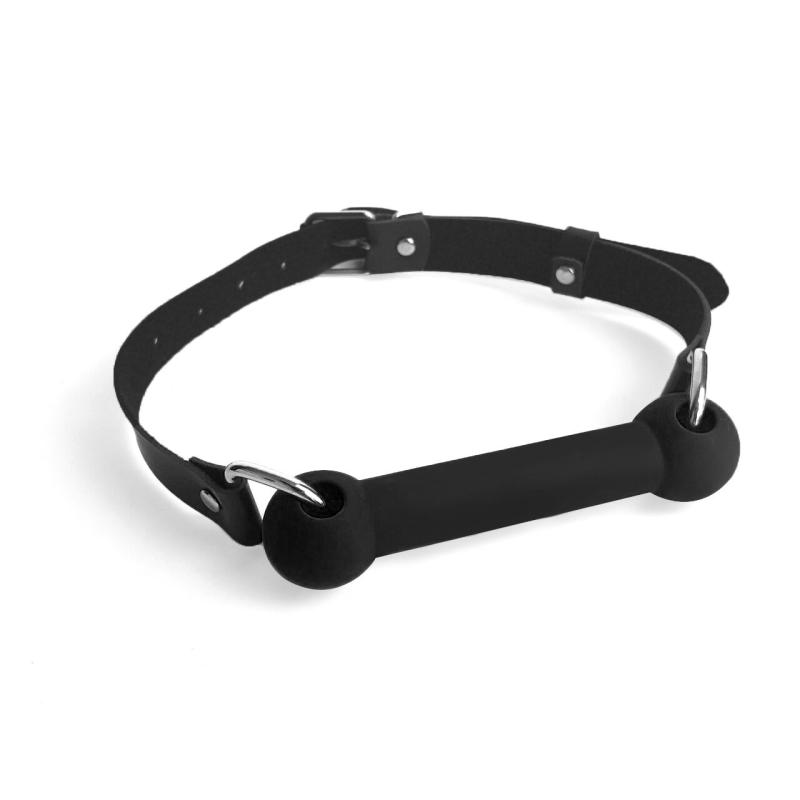 SO6705 Кляп Палиця, силікон та натуральна шкіра, Art of Sex - Gag Stick Silicon, Чорний