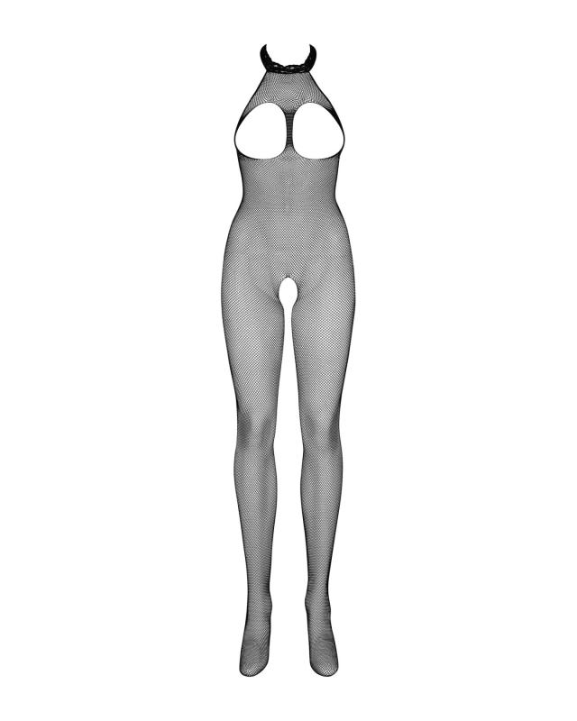 SO7250 Бодістокінг із дрібної сітки з відкритими грудьми та доступом Obsessive Bodystocking N101 S/M/L, чор