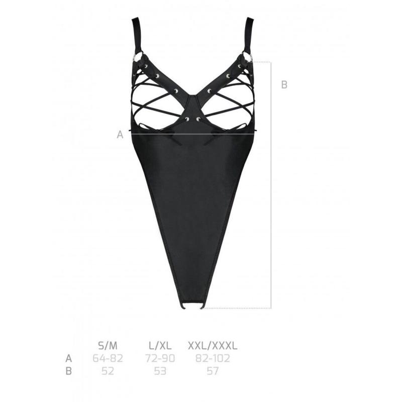 SO6405 Боді з екошкіри CELINE BODY black XXL/XXXL — Passion: з доступом, відкритий
