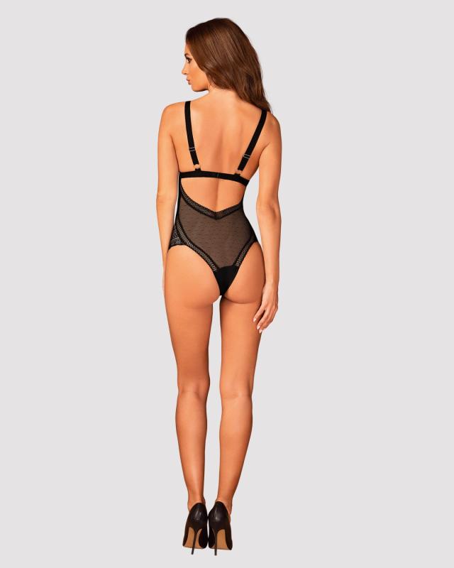 SO7260 Мереживне боді з декольте Obsessive Estiqua teddy M/L, чорне, широкі лямки