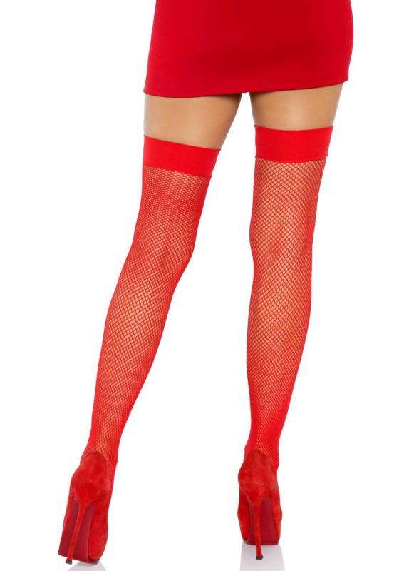 SO7971 Панчохи-сітка з атласним бантиком Leg Avenue Fishnet Thigh Highs With Bow Red, one size