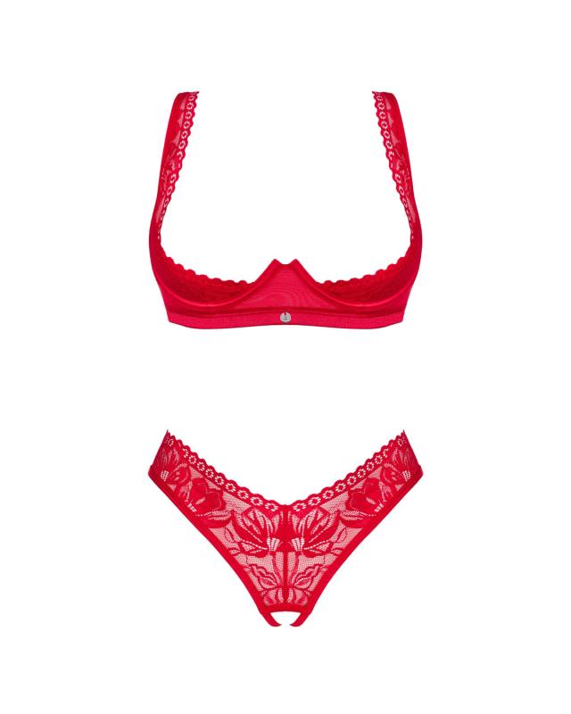 SO8654 Комплект білизни Obsessive Lacelove cupless 2-pcs set XL/2XL Red, відкритий доступ, відкриті груди