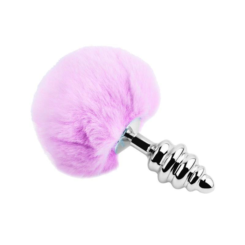 SO6310 Металева анальна пробка Кролячий хвостик Alive Fluffy Twist Plug L Purple, діаметр 3,8 см