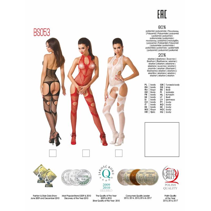 PBS053R Бодістокінг Passion BS053 red, комбінезон, імітація панчох і пояса