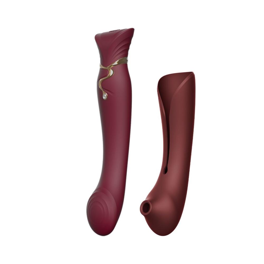 SO6662 Смартвібратор 3в1 Zalo — Queen Wine Red, пульсівна перлина та вакуум, кристал Swarovski