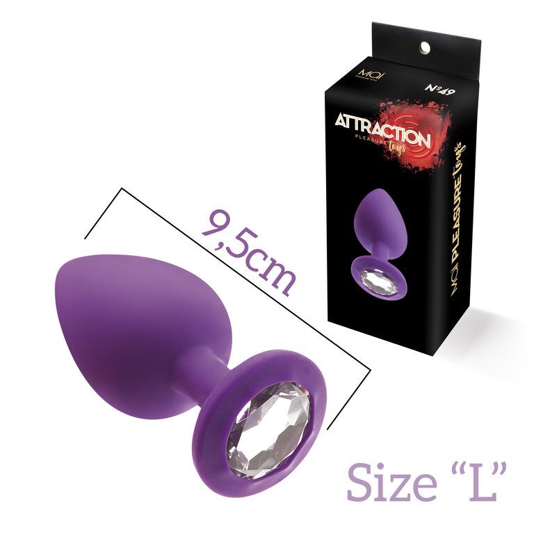 SO4629 Анальна пробка з кристалом MAI Attraction Toys №49 Purple, довжина 9,5 см, діаметр 4 см