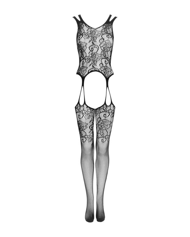 SO7234 Бодістокінг Obsessive Bodystocking F237 XL/XXL, рослинне плетіння, імітація панчіх