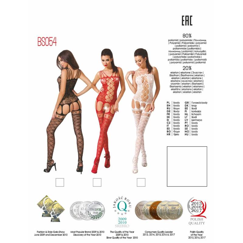 PBS054R Бодістокінг Passion BS054 red, комбінезон, імітація панчох, відкритий животик