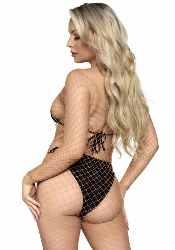 SO8615 Бодістокінг у велику сітку Leg Avenue Long Sleeved Bodystocking One size Nude, довгий рукав