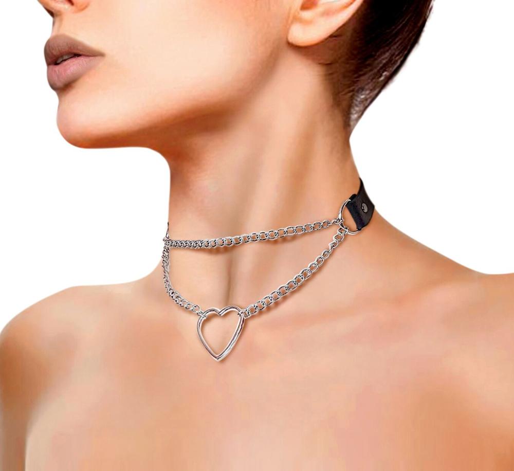SO6799 Чокер на шею Сердце Art of Sex - Paris, из натуральной кожи, цвет Черный