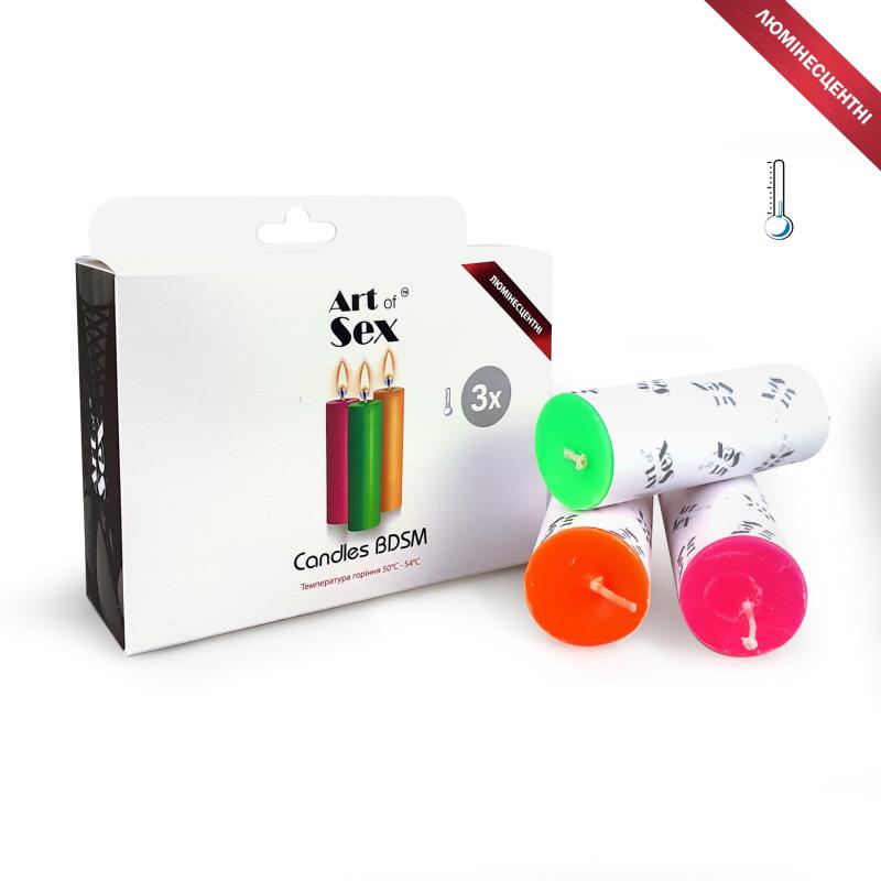 SO5961 Набір воскових свічок Art of Sex size S 10 см (3 шт), низькотемпературні, люмінісцентні