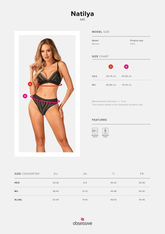 SO7718 Комплект белья Obsessive Natilya 2-pcs set M/L, black, бюстгальтер, трусики