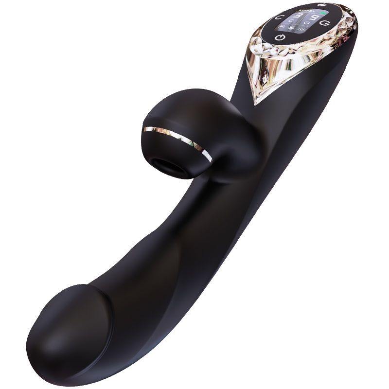 SO4080 Вакуумний вібратор-кролик з підігрівом KISTOY A-King Pro Black, з LED-екраном