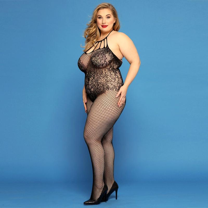SO8389 Сітчастий бодістокінг JSY «Відверта Мадлен» Plus Size, Black, імітація боді, мереживо, доступ
