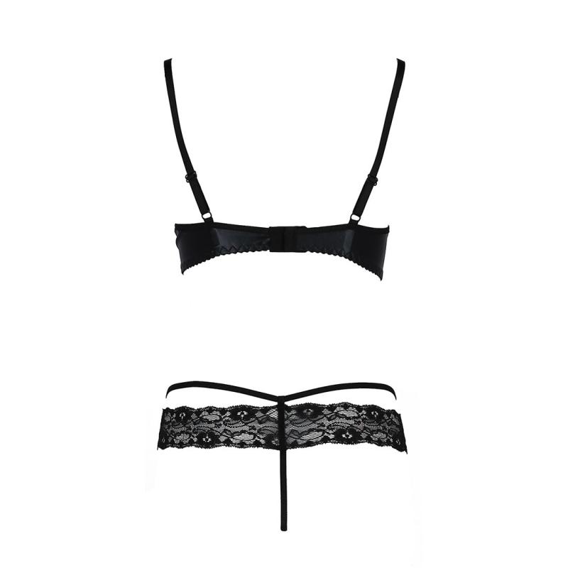 PS24007 Комплект білизни NORTH SET black L/XL - Passion Exclusive: ліф і трусики з елементами під латекс
