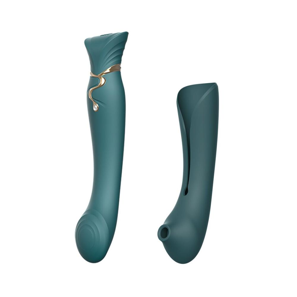 SO6663 Смартвібратор 3в1 Zalo — Queen Jewel Green, пульсівна перлина та вакуум, кристал Swarovski