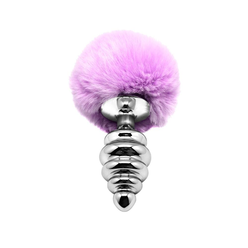 SO6310 Металева анальна пробка Кролячий хвостик Alive Fluffy Twist Plug L Purple, діаметр 3,8 см