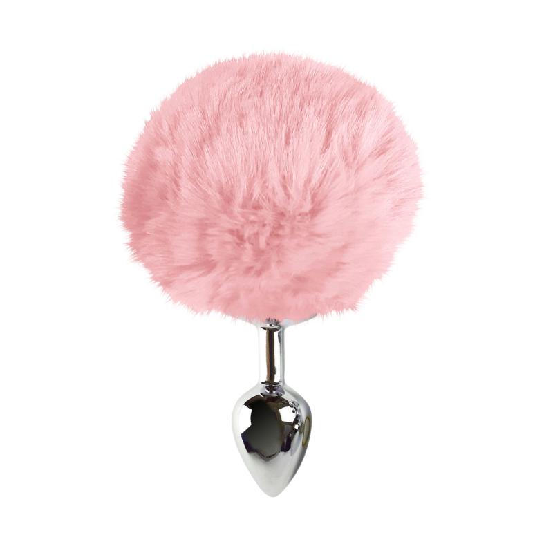 SO6692 Металевий анальний затор М Art of Sex - Metal Butt plug Rabbit Tail, Ніжно-рожевий