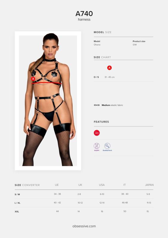 SO7853 Портупея на грудь Obsessive A740 harness black O/S, искусственная кожа