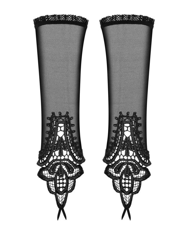 SO7289 Сітчасті мітенки з мереживом Obsessive Luiza mittens One size, чорні