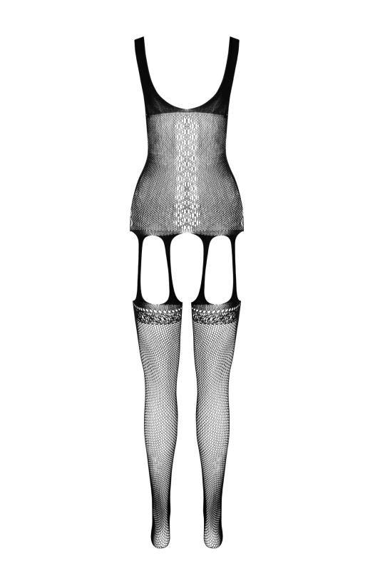 SO7080 Бодістокінг Passion ECO BS007 red, з доступом, силуетний малюнок, імітація підв’язок