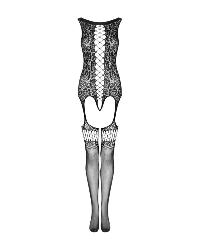 SO7232 Бодістокінг Obsessive Bodystocking F236 S/Ml/L, глибоке декольте, імітація шнурівки