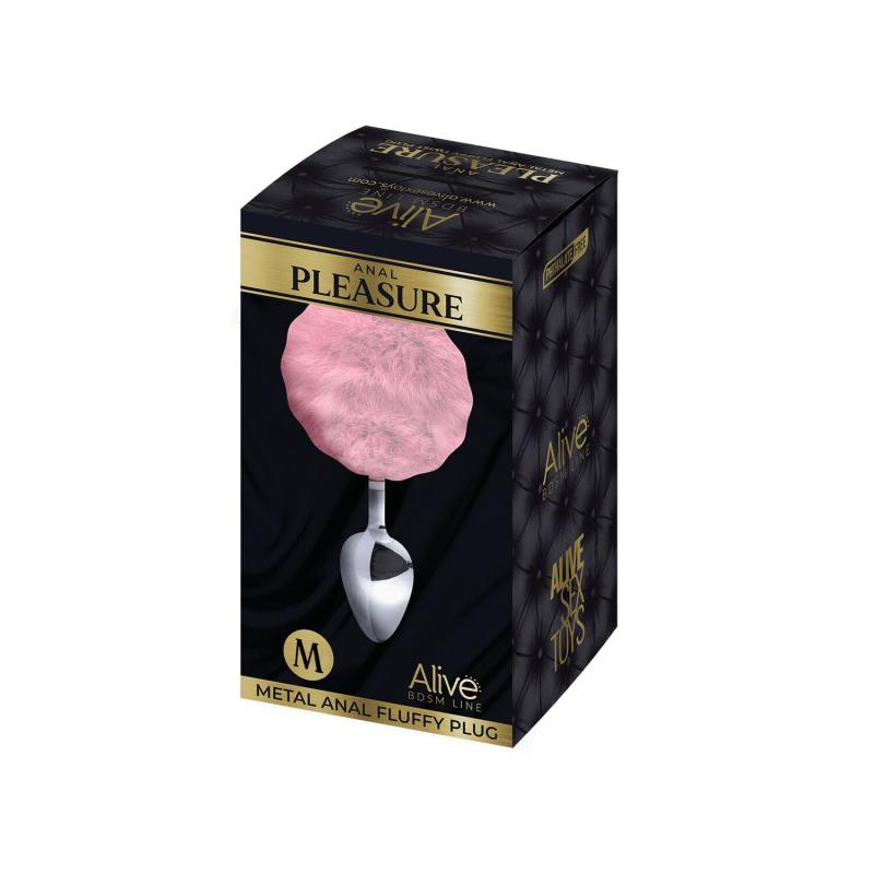 SO6316 Металева анальна пробка Кролячий хвостик Alive Fluffy Plug M Pink, діаметр 3,4 см