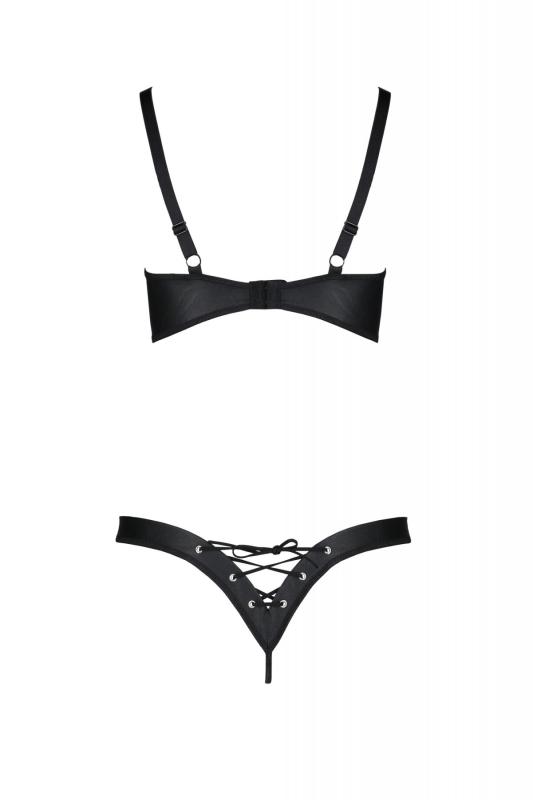 SO7057 Комплект з екошкіри Passion Celine Bikini 4XL/5XL black, відкритий бра, стрінги зі шнурівкою