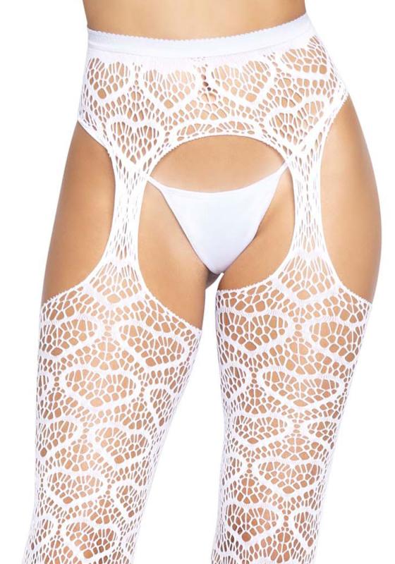 SO7910 Ажурні колготки із сердечками Leg Avenue Heart White, one size, імітація панчіх