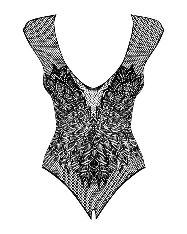 SO7202 Бодістокінг із великої сітки з мереживом Obsessive B112 teddy XL/XXL, чорний, з доступом