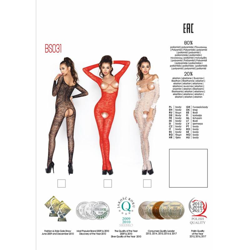 PBS031W Бодистокинг Passion BS031 white, комбинезон с открытой грудью