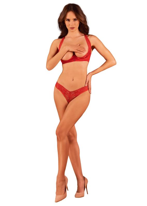 SO8654 Комплект білизни Obsessive Lacelove cupless 2-pcs set XL/2XL Red, відкритий доступ, відкриті груди