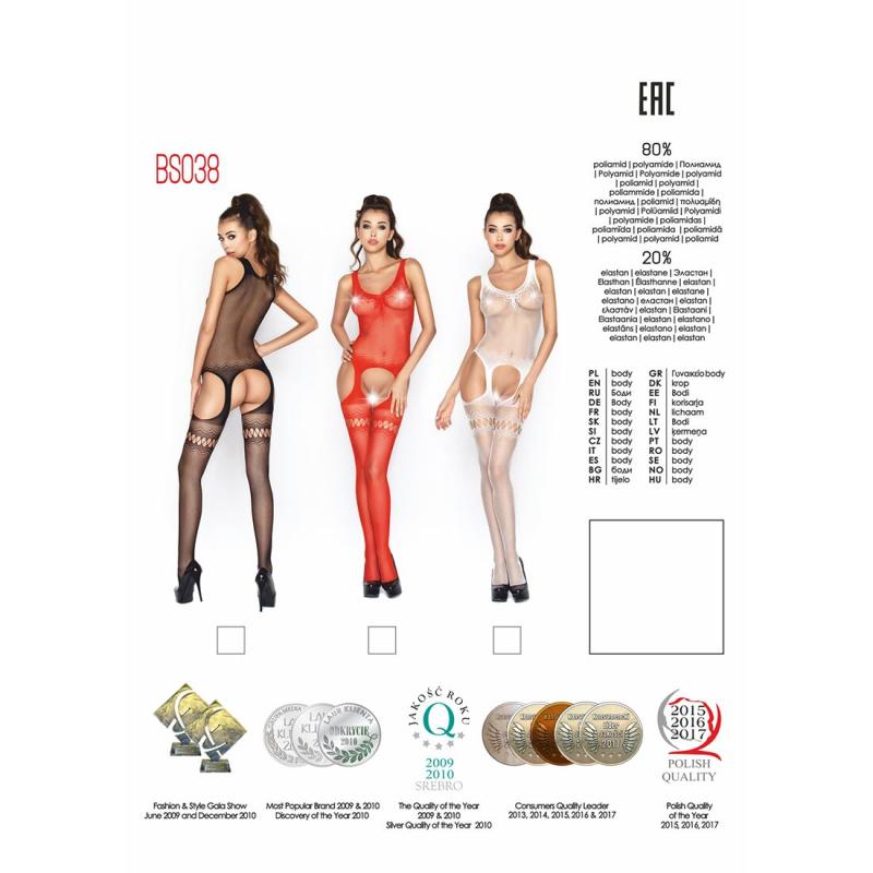 PBS038R Бодистокинг Passion BS038 red, комбинезон, имитация чулок и пояса