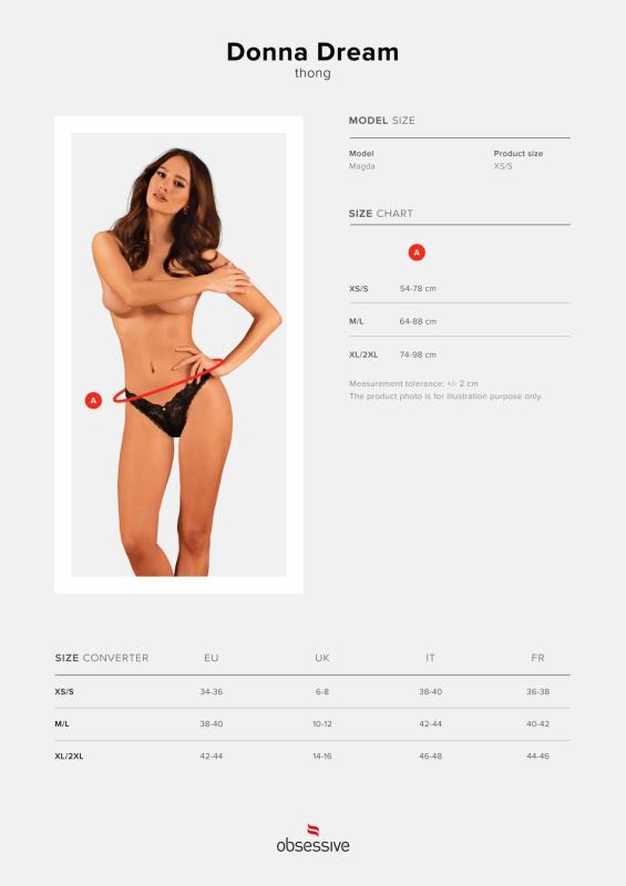 SO8641 Мереживні стрінги Obsessive Donna Dream thong XL/2XL Black, низька посадка