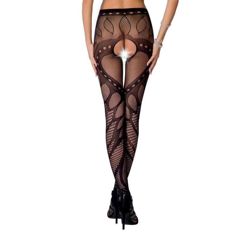 PSS007B Еротичні колготки-бодістокінг Passion S007 black, гарні ажурні колготки з вирізом