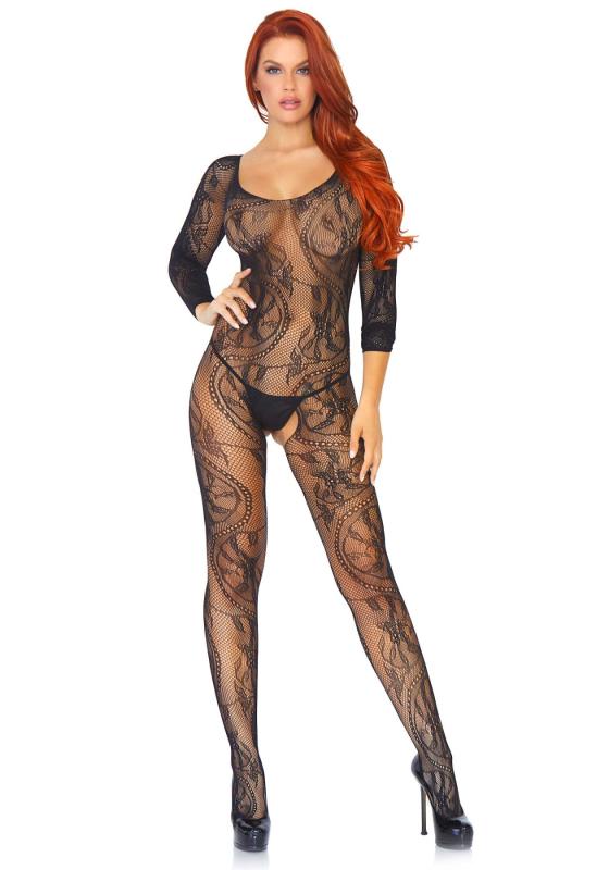 SO8617 Бодістокінг Leg Avenue Swirl Lace Bodystocking One size Black, ажурна тканина, доступ