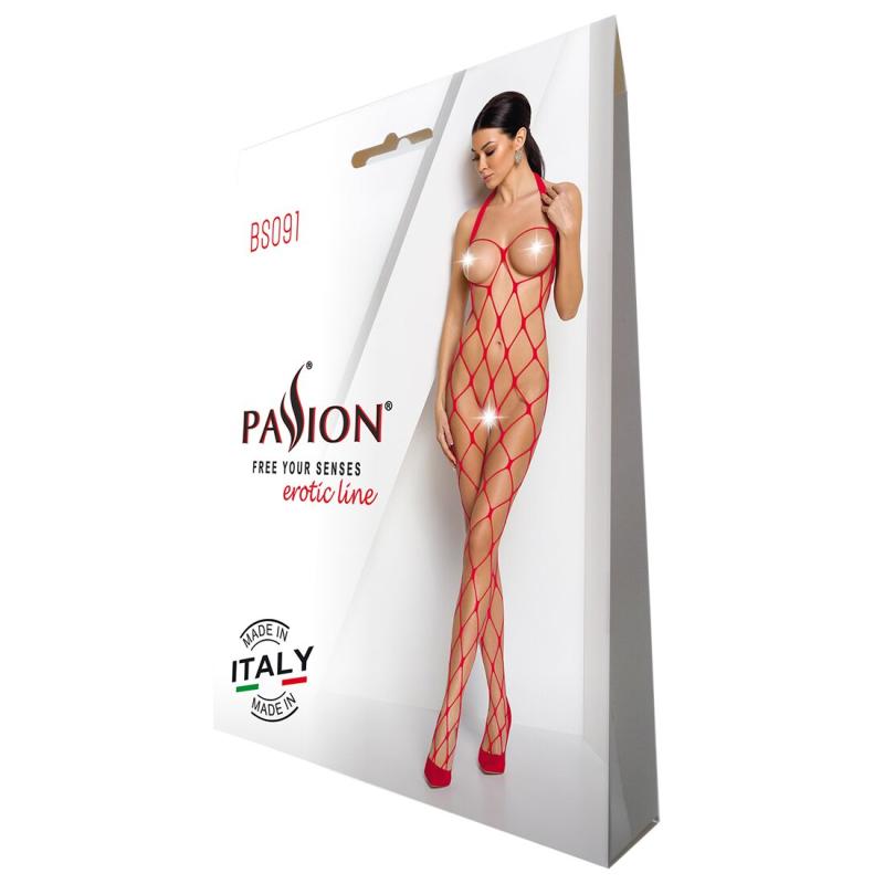 SO6392 Бодістокінг у дуже велику сітку Passion BS091 red, з доступом
