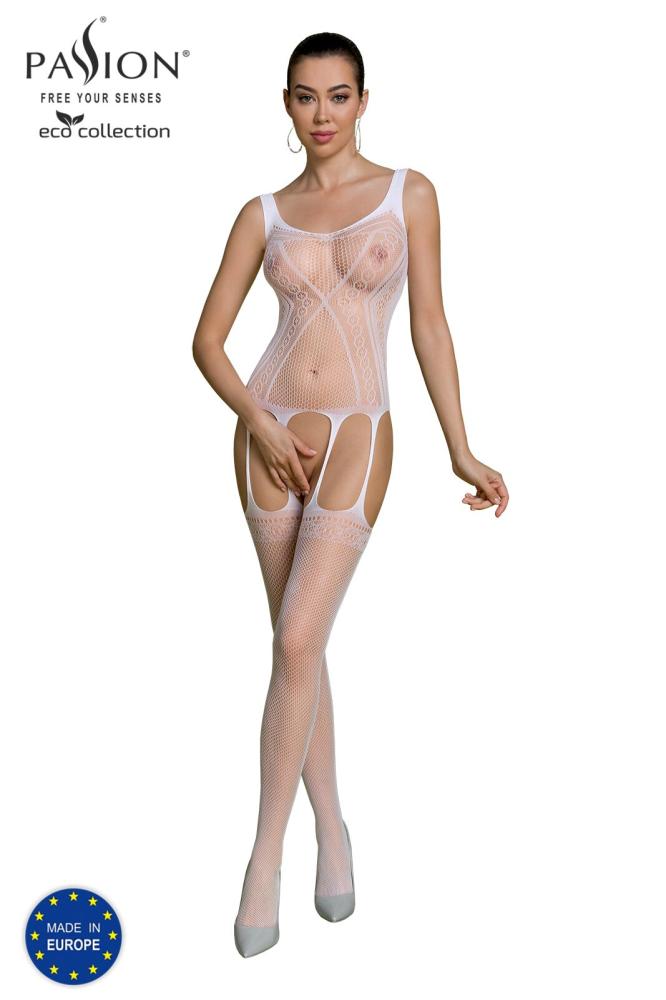 SO7081 Бодістокінг Passion ECO BS007 white, з доступом, силуетний малюнок, імітація підв’язок