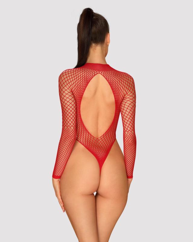 SO7211 Сітчастий бодістокінг із довгим рукавом Obsessive B126 teddy red S/M/L, червоний
