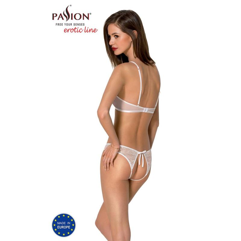 SO5844 Комплект: бра, трусики з ажурним декором та відкритим кроком Ursula Set white L/XL — Passion